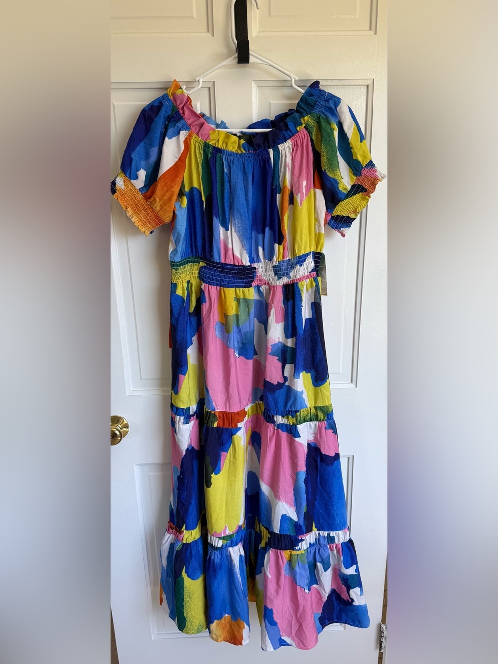 True Destinations Off Shoulder‎ Abstract Print Maxi Dress Medium NWT